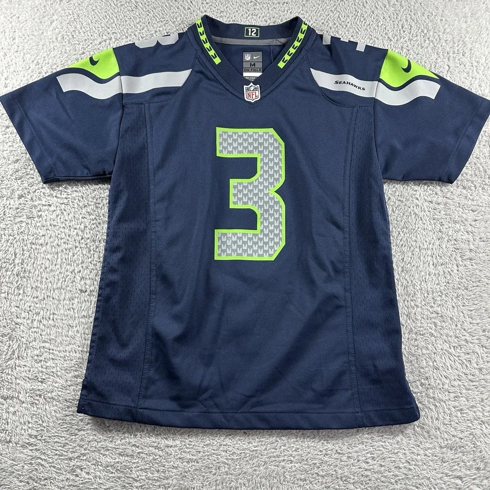 Seattle Seahawks Football Jersey Youth Medium‎ Nike NFL Wilson #3 On Field Blue